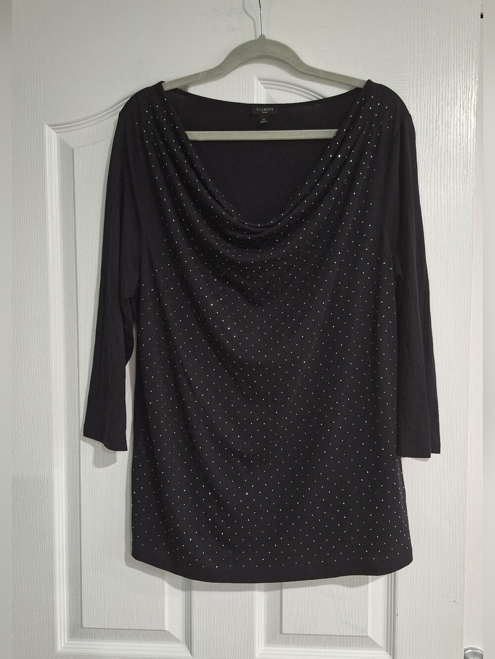 Talbots Black Cowl Neck Top with Silver Studs